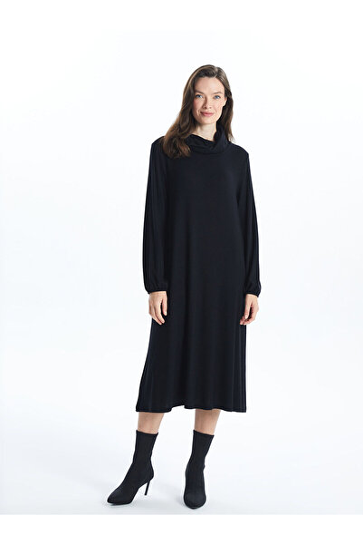 LC Waikiki Black Draped Neckline Dress