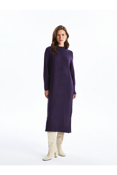 LC Waikiki LCWAIKIKI Classic Mor Bisiklet Yaka Kadın Triko Elbise