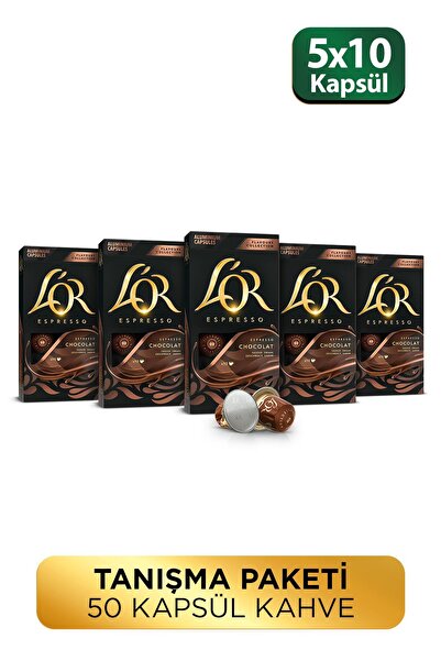 L'OR Çikolata Aromalı Nespresso Uyumlu Alüminyum Kapsül Kahve 10'lu x 5