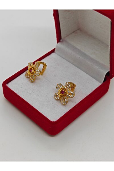 paksoy kuyumculuk Taşlı Papatya Desenli 22 Ayar J Küpe