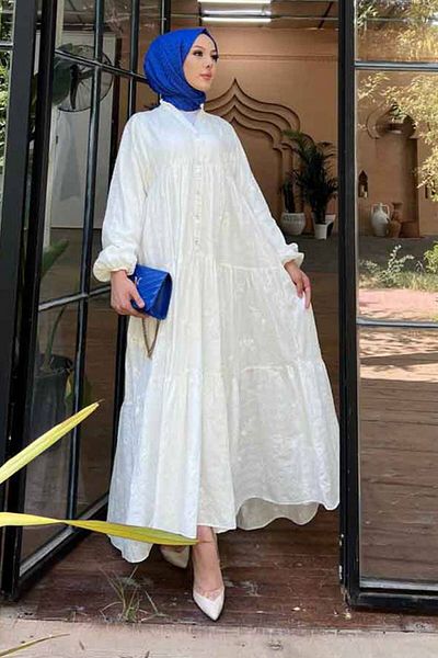 Neva Style Rochie plisată Hijab albă - 10002B