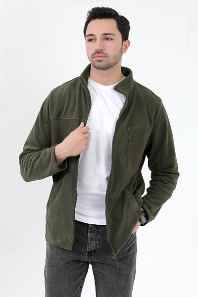 JB John Borners Men's Stand Collar Fleece Khaki Pocket Detailed Zippered Soft Textured - 6019
