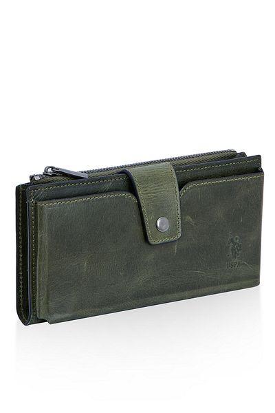U.S. Polo Assn. 23700-23701 Πράσινη θήκη για πορτοφόλι χειρός από γνήσιο δέρμα