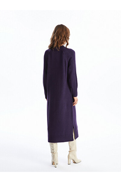 LC Waikiki LCWAIKIKI Classic Mor Bisiklet Yaka Kadın Triko Elbise