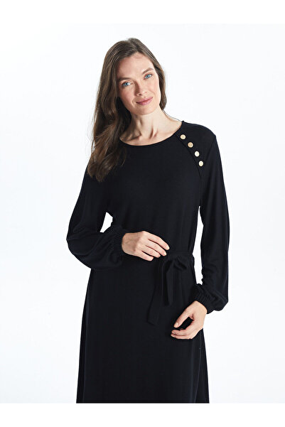 LC Waikiki Black Crew Neck A-Line Dress