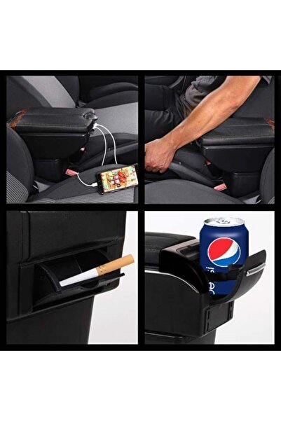 Techmaster 6 USB li Her Araca Uygun Universal Kolçak Kol Dayama Çift Açılır Siyah