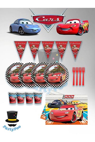 PartyPoo Cars-cars Themed Birthday Eco Party Set Σετ πάρτι γενεθλίων για 16 άτομα