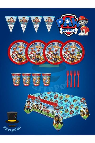 PartyPoo Paw Patrol Themed Birthday Eco Party Set - 16 Persons |   Party Supplies Set
