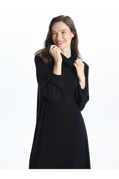 LC Waikiki Black Draped Neckline Dress