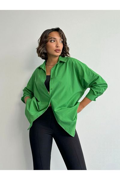 BEJNA Grünes, großes Basic-Hemd für Damen