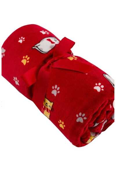 LC Waikiki LCW HOME Kırmızı Kedi Baskılı Tv Battaniyesi 100x150 Cm
