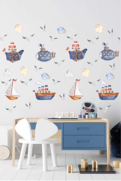 esatoys Deniz Taşıtları Temalı Çocuk Odası Sticker Seti