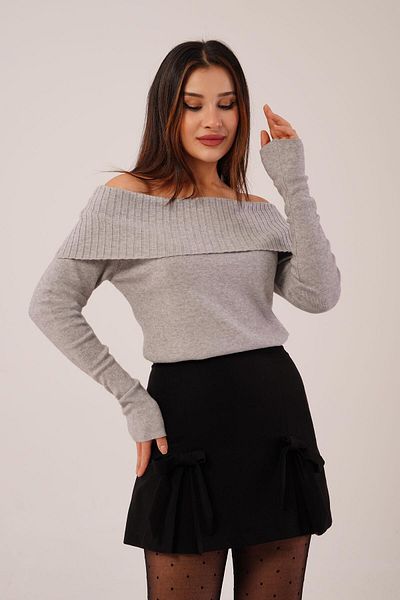 Hipo Trend Regular Cut Madonna Collar Gray Sweater