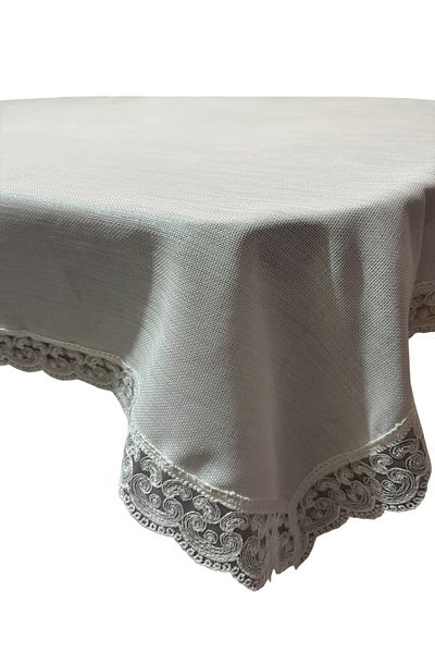 MIHAELA Lacy, Glittery, Jute Fabric, Washable, Wipeable, Stylish Ecru-Green Glitter Reflective Table Cloth
