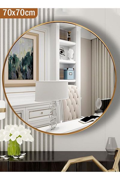 Taimi Round wall mounted mirror 70cm Gold frame