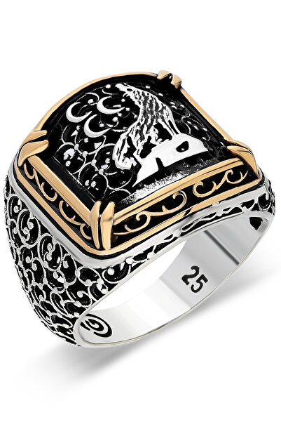 OTTOTESBİH Üç Hilal Bozkurt Yüzük Erkek Yüzük 925 Ayar Gümüş Yüzük