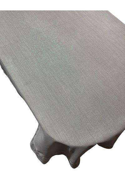 MIHAELA Lacy, Glittery, Jute Fabric, Washable, Wipeable, Stylish Ecru-Green Glitter Reflective Table Cloth