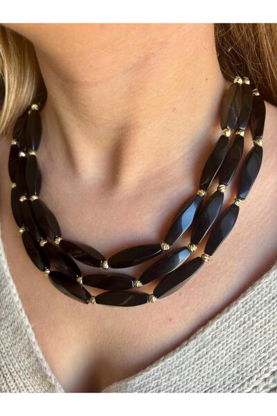 H&S AKSESUAR Tasarım 3lü Siyah Boncuk Kolye