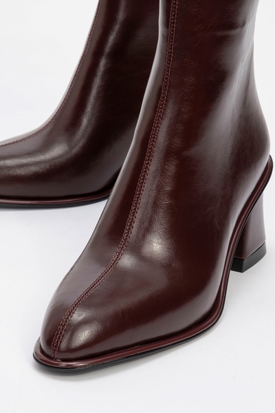 LuviShoes ALBA Bordo Cilt Kadın Kalın Topuklu Bot