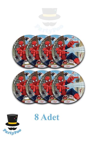PartyPoo Örümcek Adam 8'li Karton Tabak Doğum Günü Seti