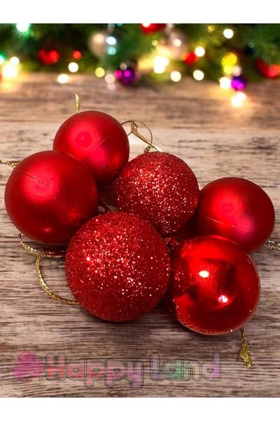 Happyland Yılbaşı Çam Ağacı Süsü Kırmızı Yılbaşı Topu 4 Cm  6'lı  Kırmızı Yılbaşı Cici Toplar