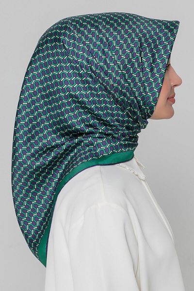 Armine Silk Scarf Nostalgia Sura 8401Ds-90 Geometric Pattern Purple-Emerald