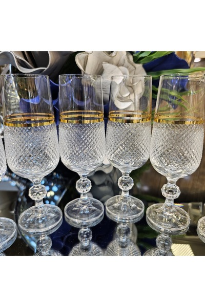 LOKMAN ZÜCCACİYE 6-Piece Gilded Crystal Cutwork Coffee Side Water Glass Goblet 180ml