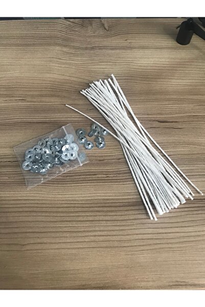 BlueDaisyCandle metal çıt çıt 50 adet (fitil sabitleme aparatı) + 25 adet 20 cm sert mumlanmış fitil