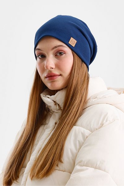 Butikgiz Light Navy Blue Thermal 100% Cotton Soft 2 Style in 1 Beanie Premium Cuts Series