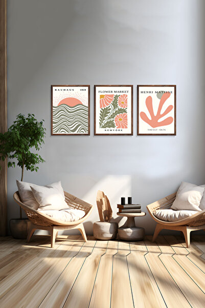 wudie Pictură decorativă din 3 piese, cu cadru din lemn, pictură abstractă, p...