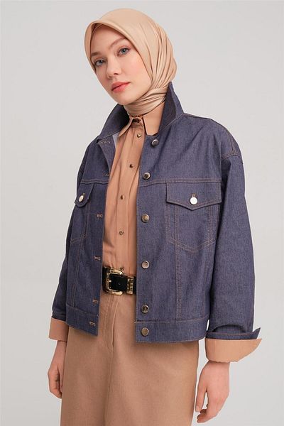 Armine Navy Blue Short Denim Jacket - 24Y5405