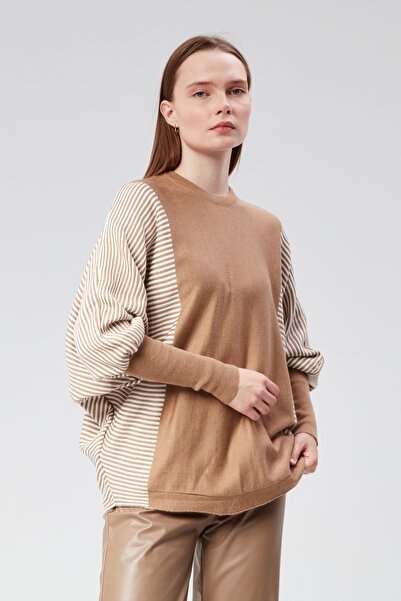 CNR TEKSTİL Stripe Sweater with Bat Sleeves