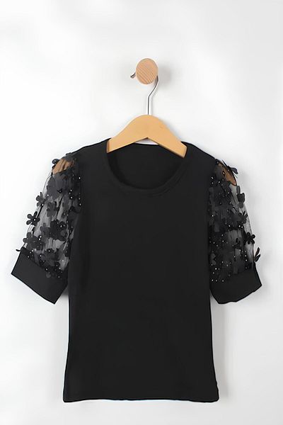 My Kids Wear Tricou negru cu maneci din tul