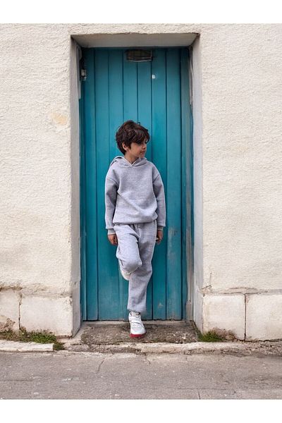 Duples Σετ παιδική αθλητική φόρμα Unisex 3 νημάτων με κουκούλα 100% βαμβάκι
