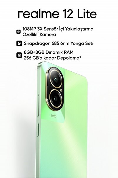 realme 12 Lite 256 GB NFC 16 GB Ram (8+8 Dinamik Ram) Kablolu Kulaklık Hediye...