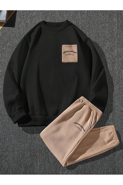 Know Men's 3 Thread Black Mink Pocket California Print Bottom Top Tracksuit Set