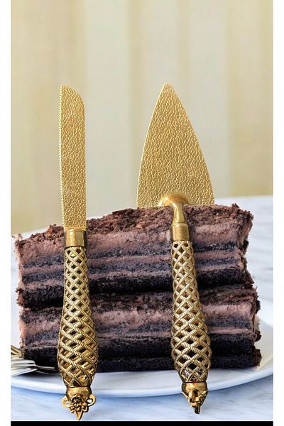 LeesHome Luxury Set of 2 Spatulas and Blades - Cake, Cake Serving Presentation - Gold