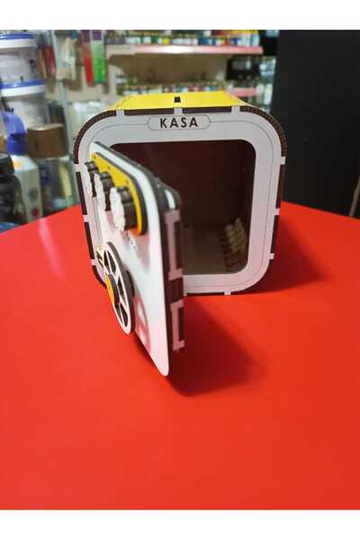 gebzeli Ahşap Kumbara Şifreli Kasa 3mm mdf SARI-BEYAZ 12*12*11cm