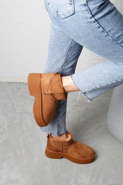 Beyond Tan Suede Boots - High Heel, Ultra Mini, 5 cm Sheepskin Byndum04