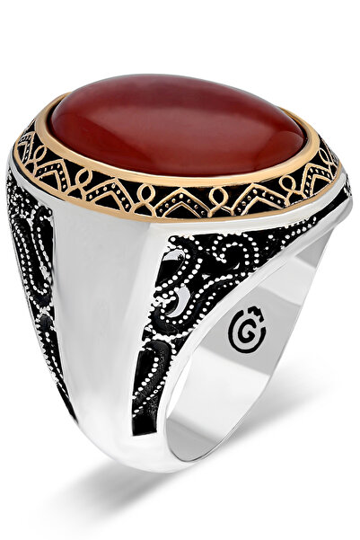 OTTOTESBİH Akik Taşı Yüzük Erkek Yüzük 925 Ayar Gümüş Yüzük