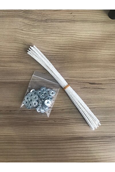 BlueDaisyCandle metal çıt çıt 50 adet (fitil sabitleme aparatı) + 25 adet 20 cm sert mumlanmış fitil