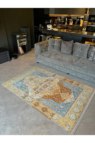 Rugs Modern Halı Συλλογή Βαρκελώνης Μπεζ μπλε με θέμα το παραδοσιακό μοτίβο μ...