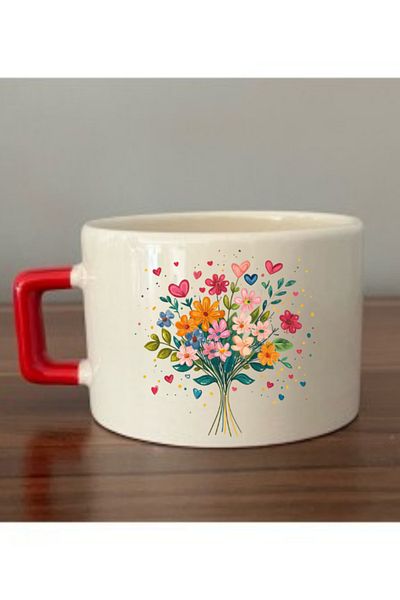 lili hediyelik Hearted Flower Bunch Printed Coffee Cup Mug Cup Birthday Gift