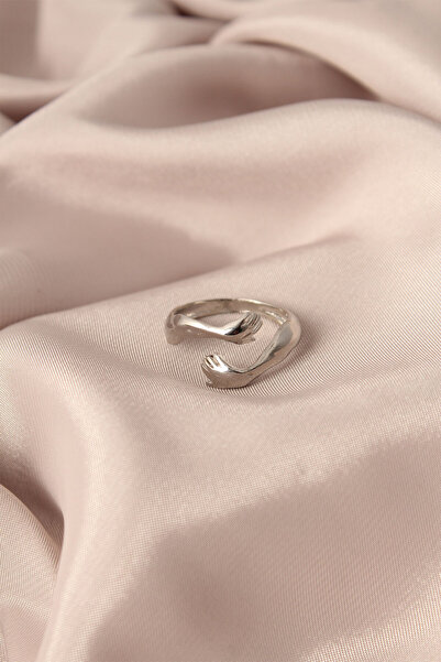 Skygo Adjustable Silver Color Metal Hugging Hands Model Women's Ring - Tj-Byk...