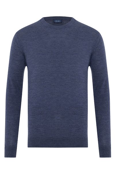 Germirli Crew Neck Aviator Blue Merino Wool Knitwear