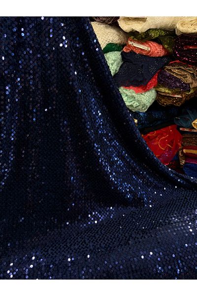 MEKİK MANİFATURA Βελούδινο ύφασμα με παγιέτες Navy Blue