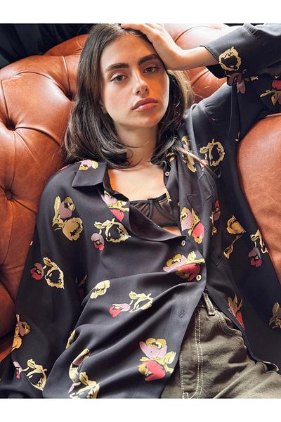 Retrobird Cămașă de damă cu imprimeu vintage colorat - Design Boyfriend