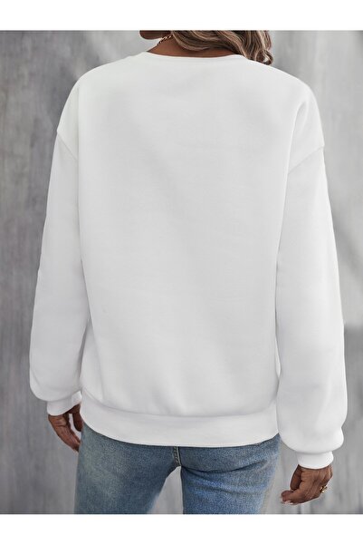 Deocept Бяла дамска суитшърт с принт „Shine Your Light“ и велосипедна яка