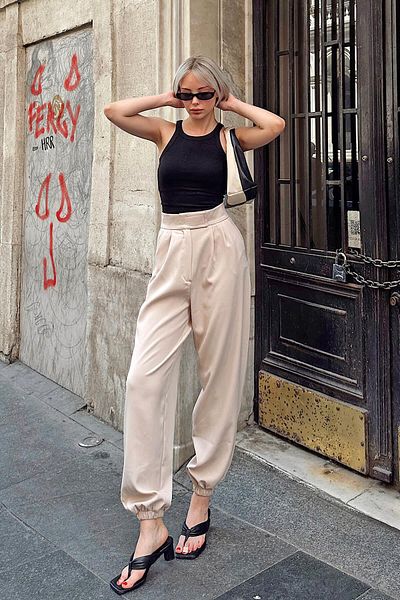 Swist Beige Damenhose - Glos Klettverschluss, elastisches Bein
