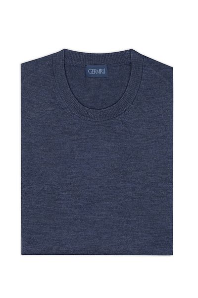 Germirli Crew Neck Aviator Blue Merino Wool Knitwear